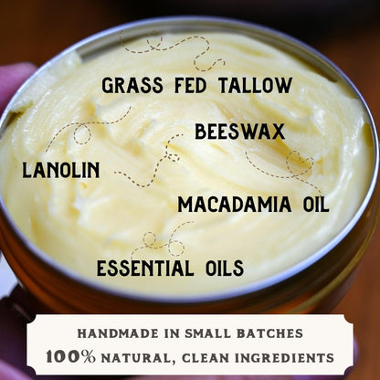 True Grit Tallow Leather Conditioner - Grass-Fed Beef Tallow and Lanolin with Cedar Oil - for Boots, Car Seats, Furniture, Bags, Saddles and Jackets, 4 oz