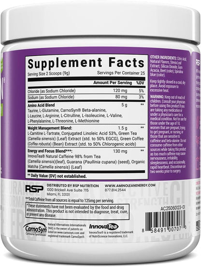 AminoLean Natural Pre Workout Powder & Amino Energy with Vegan BCAA + EAA | Jitter-Free Preworkout Energy from Green Tea + Amino Acids & Weight Management for Women & Men - Naturally Sweetened, Vegan