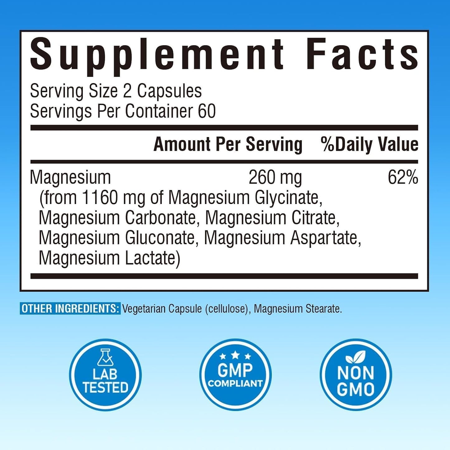 Vitalibre 6 in 1 Magnesium Complex for Women Men, 260mg Elemental Magnesium | Max Absorption | Chelated Magnesium Supplement for Bone, Relaxation & Nerves Support | Non-GMO, 120 Vegan Capsules