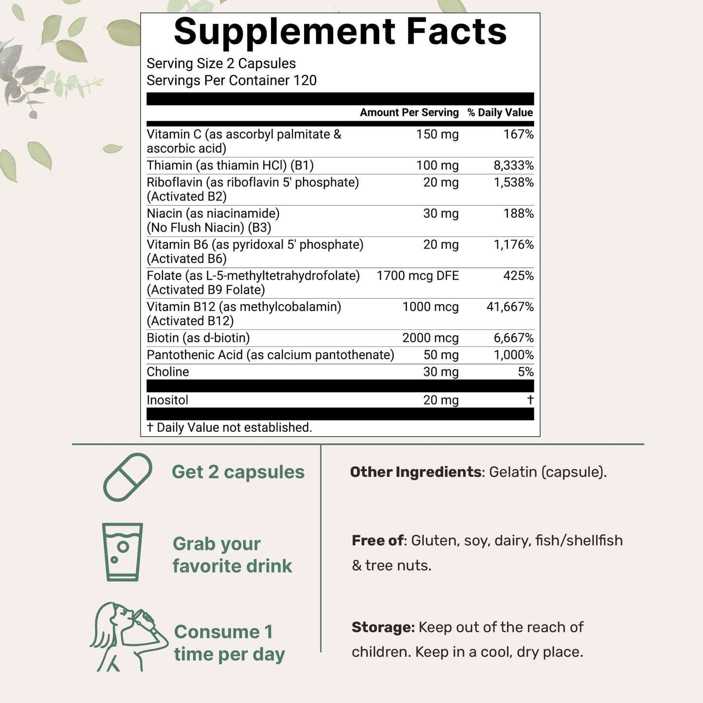 Micro Ingredients Pure Methylated B Complex, 240 Capsules | 11-in-1 Formula with Methylfolate, B12, Thiamin, Inositol, Choline, & Fat Soluble Vitamin C | Clean Ingredients Without Fillers | Non-GMO