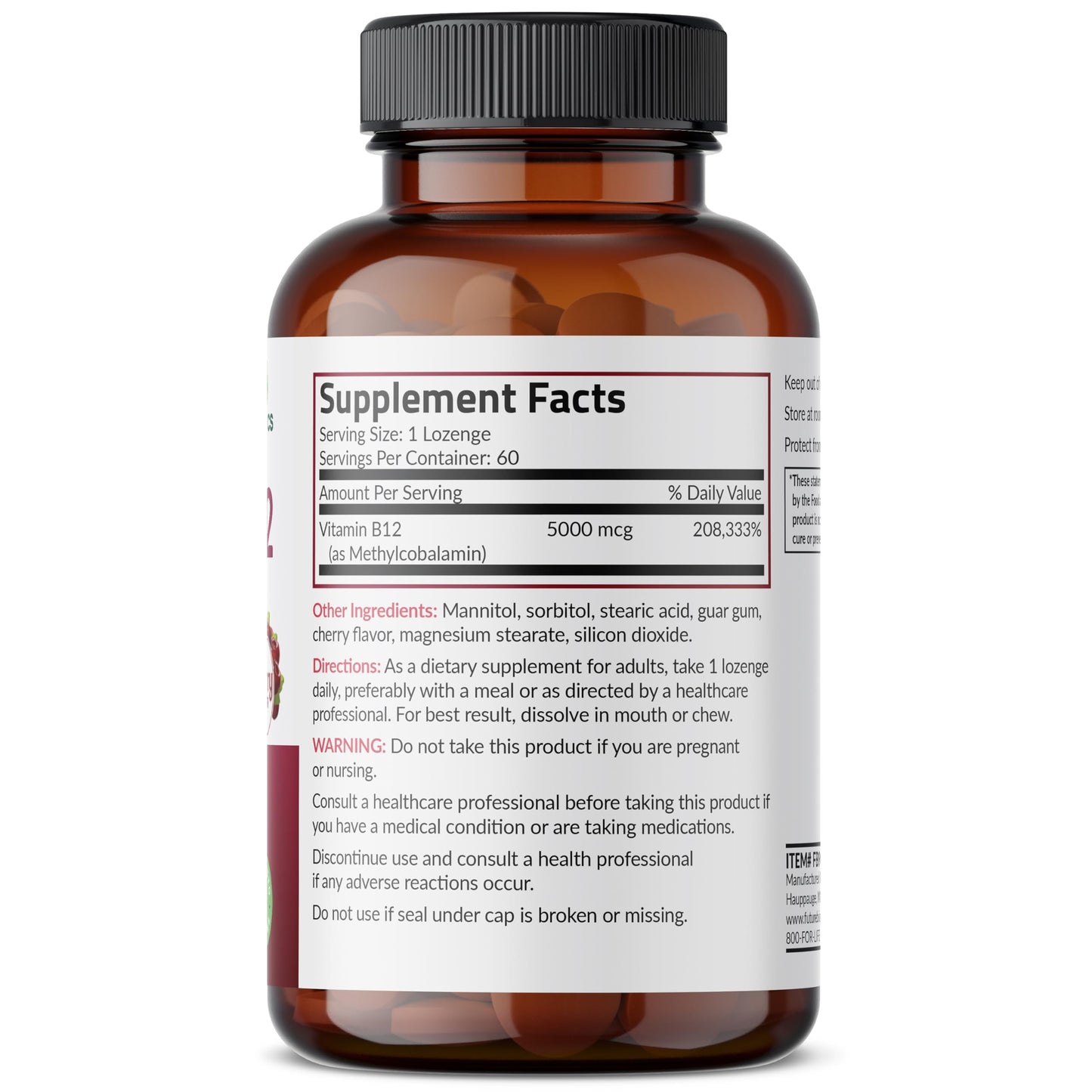 Futurebiotics Methyl B12 5000 MCG Vitamin B12 Methylcobalamin, Cherry Flavor Non-GMO, 60 Vegetarian Lozenges