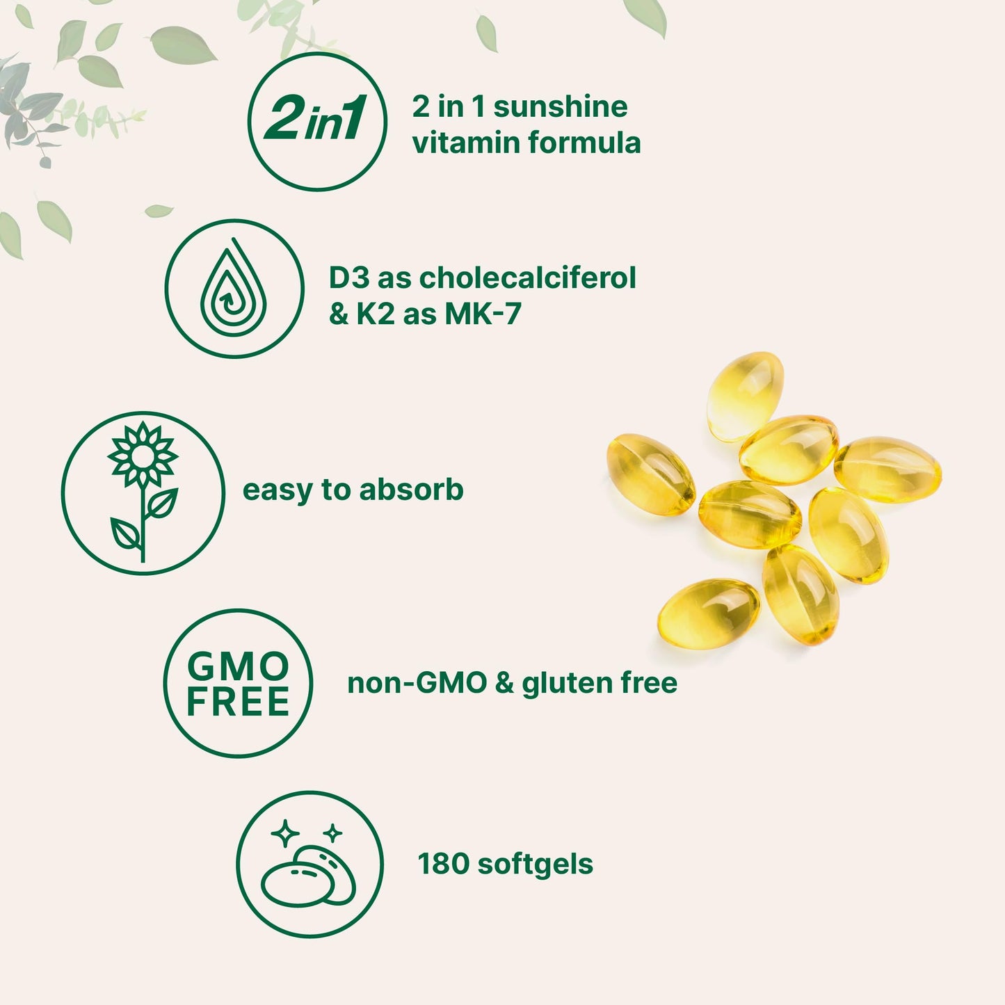 Micro Ingredients Vitamin D3 5,000 IU + K2 MK-7 100 mcg, 300 Softgels | 2-in-1 Vitamins D & K Complex | Extra Strength, Easy to Swallow, Non-GMO, Gluten Free