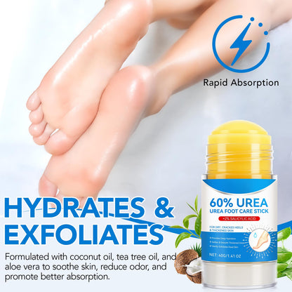 Urea Foot Cream Stick, 60% Urea Cream with 2% Salicylic Acid Foot Care Stick Moisturizer for Dry Cracked Heels, Knees, Hands, Moisturizes & Hydrates Dry Skin, Callus Remover & Skin Softener 1.41 oz