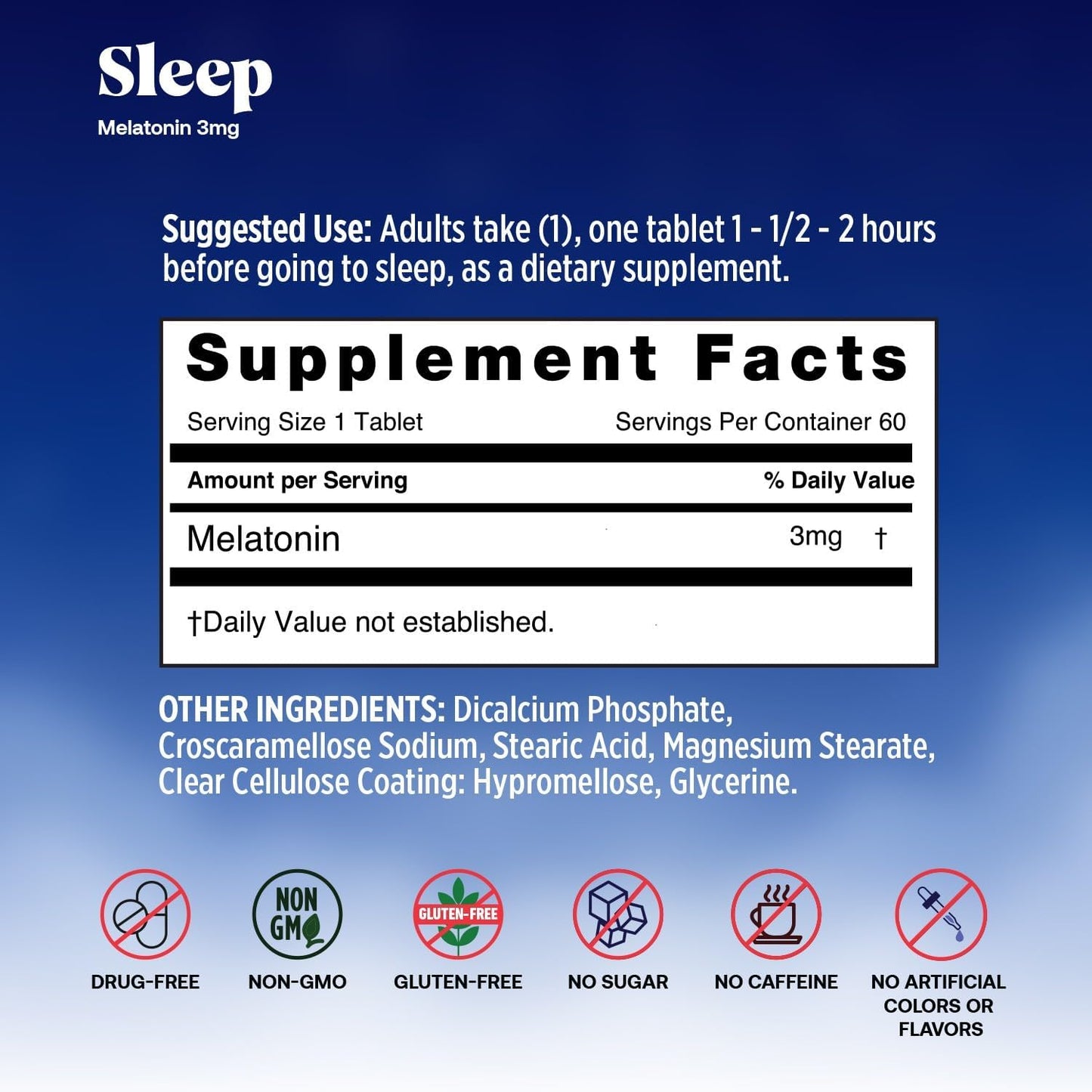 Basic Health Brands Sleep Melatonin, 3 mg 60 Count | 3mg Melatonin 60 Fast-Dissolve Tablets, Sleep Aid for Adults, Drug-Free, Non-GMO, Gluten-Free, Wake Up Refreshed