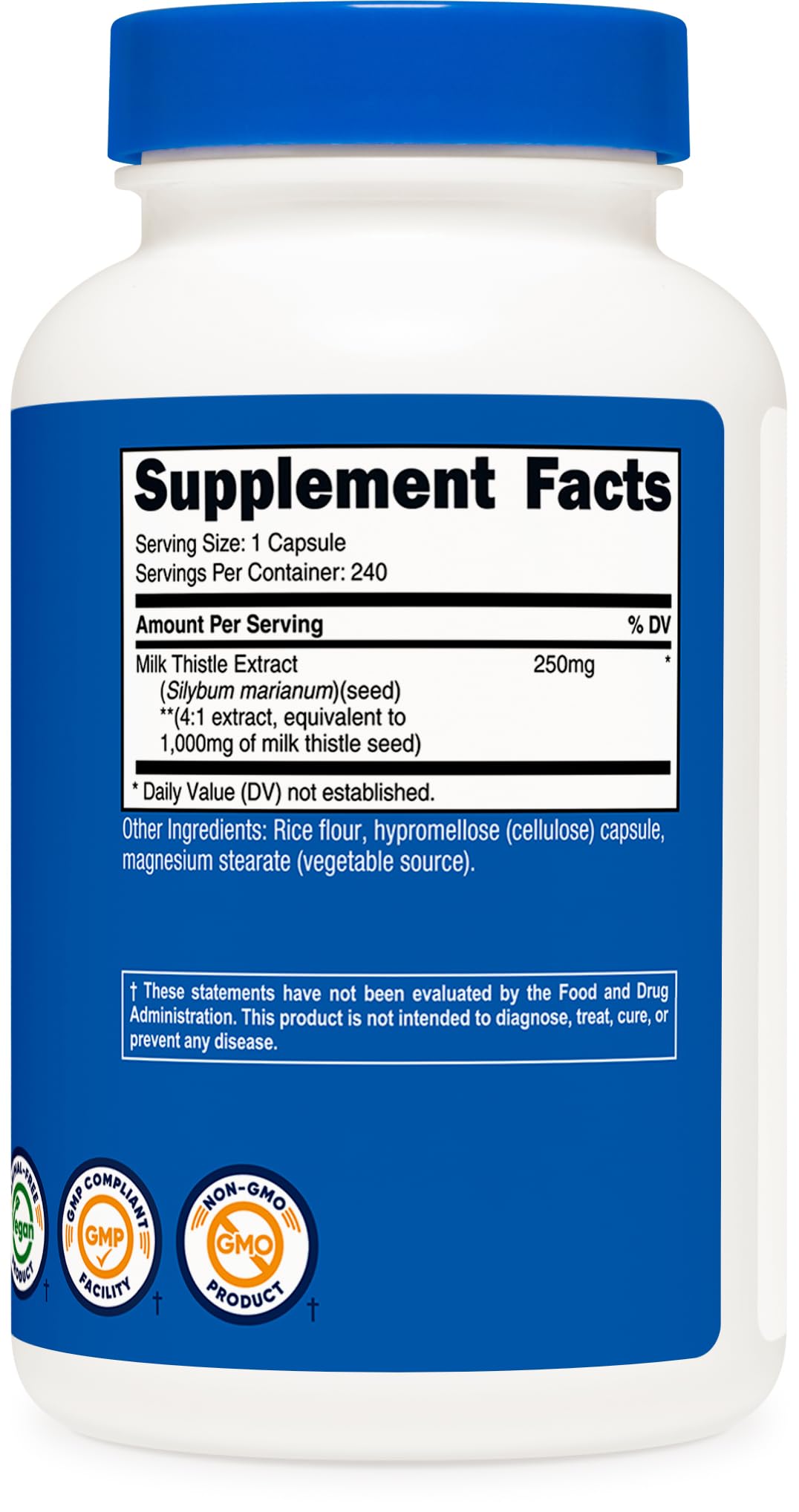 Nutricost Milk Thistle Extract 240 Capsules for 240 Servings Per Bottle - Vegan, GMO Free and Gluten Free