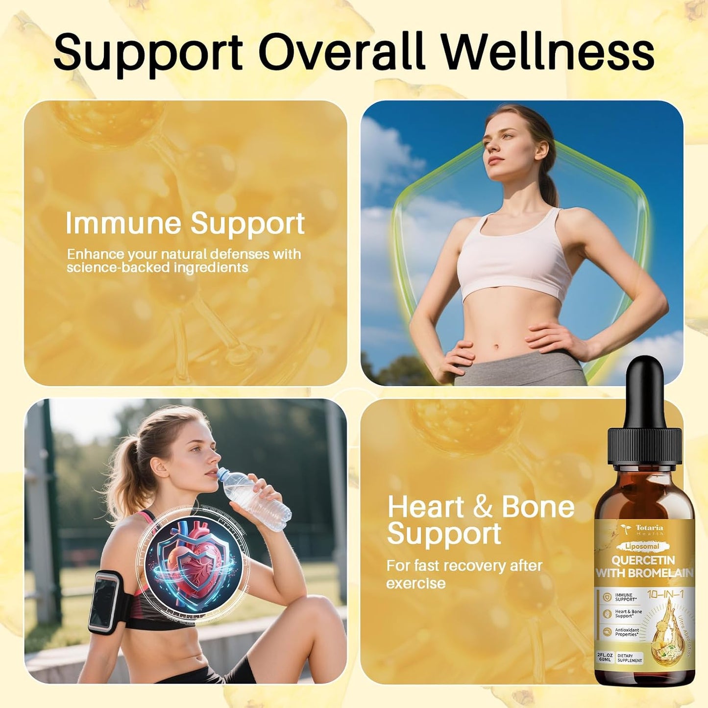 Totaria Liposomal Quercetin with Bromelain Liquid Drops - High Absorption Quercetin 1000mg & Bromelain 500mg Plus Elderberry,Vitamin C,Zinc for Immune & Antioxidant & Heart & Bone Support- 2 Fl Oz