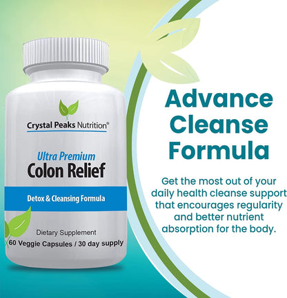 Natural Colon Cleanser Capsules for Constipation Relief and Gut Cleanse Detox - Cascara Sagrada, Psyllium Husk & Bentonite (60 Capsules)