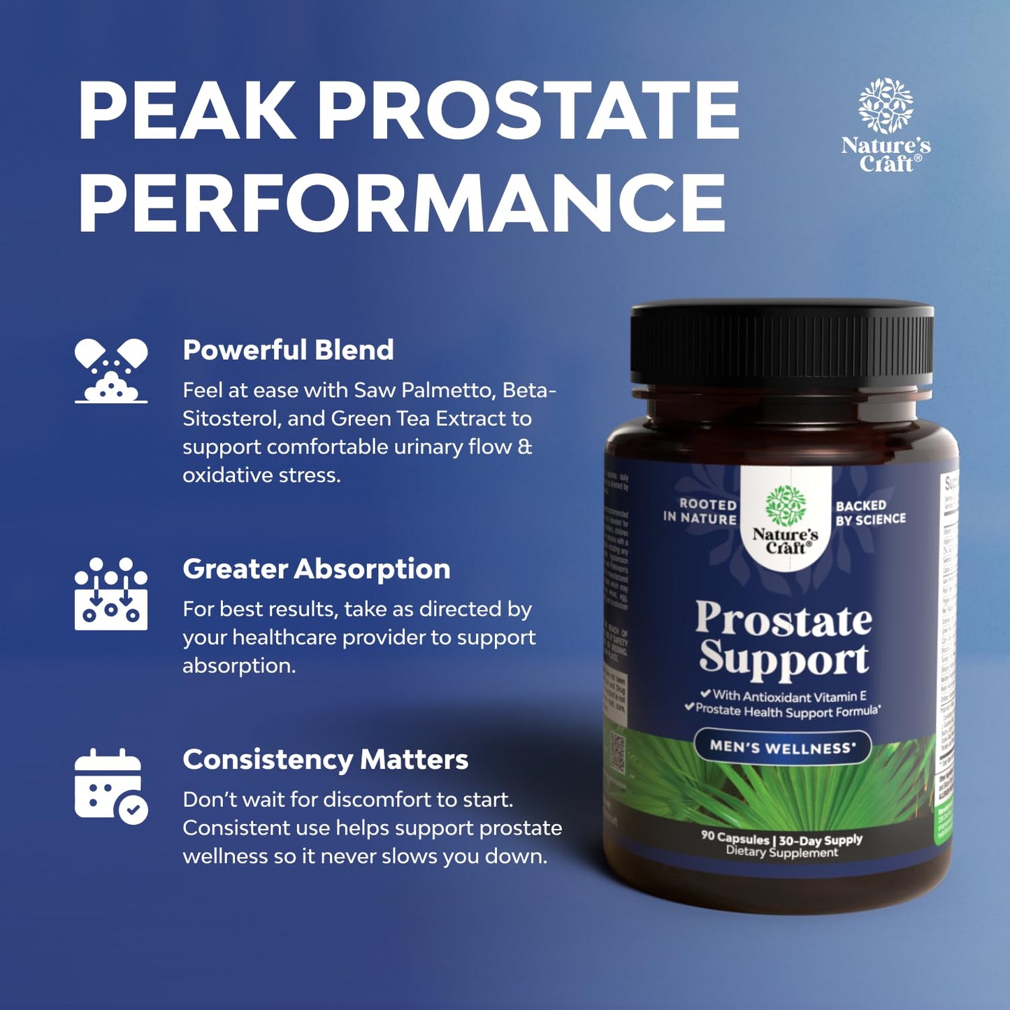 Herbal Prostate Supplement for Men - Potent Pygeum and Saw Palmetto Extract for Urinary Tract Support - Prostate Health Blend with Beta Sitosterol & Green Tea - Nighttime Comfort Support - 90 Count