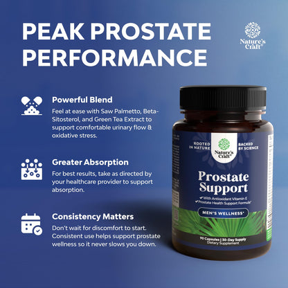 Herbal Prostate Supplement for Men - Potent Pygeum and Saw Palmetto Extract for Urinary Tract Support - Prostate Health Blend with Beta Sitosterol & Green Tea - Nighttime Comfort Support - 90 Count