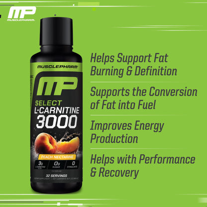 Muscle Pharm L-Carnitine 3000, The Ultimate Liquid L Carnitine Supplement for High-Performance, Supports Metabolism, Hydration & Energy, Zero Sugar, Low Calories, Sour Cherry Flavor, 32 Servings