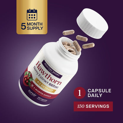 Hawthorn Berry Supplement, 5 Month Supply, Powerful 4:1 Hawthorn Extract | High Strength Hawthorne Berries, Cardiovascular Health Support, Hawthorne Berry Supplement, Vegan & Non-GMO, 150 Capsules