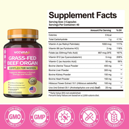 Magnesium Complex 700mg & Beef Organ Supplement for Women, for Muscle, Zzz, Hormone, Energy & Skin Support