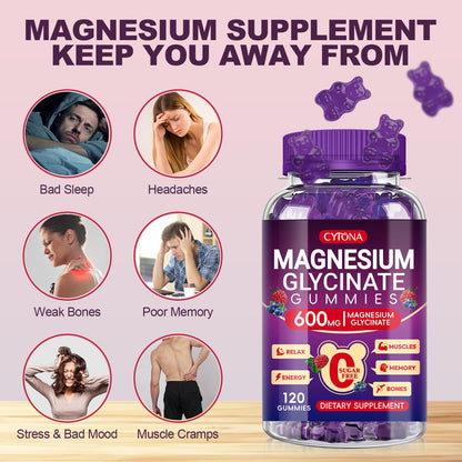 Magnesium Glycinate Gummies 600mg, Sugar Free Magnesium Gummies for Adults