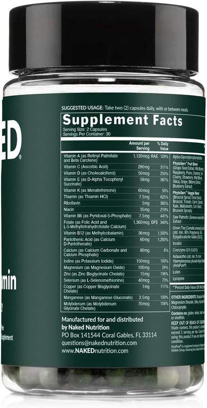 NAKED Men’s Multi – Daily Multivitamin for Men – A, C, E, Selenium, Zinc, Fruit and Super Green Extracts and More to Boost Immune Support – Gluten-Free and Vegetarian Daily Vitamins – 60 Capsules