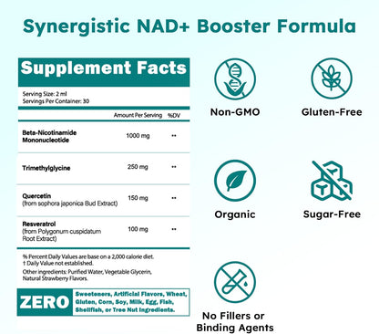 NMN Supplement Liquid Drops,4-in-1 NMN Beta 1000mg | w. Quercetin TMG Resveratrol for Anti Aging Energy & Immune Support, NMNH Alternative Liposomal High Absorption for Women Men