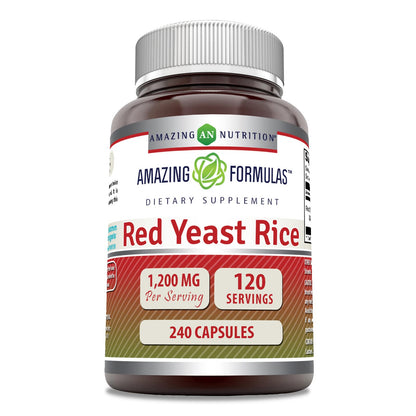 Amazing Formulas Red Yeast Rice 1200mg Per Serving Capsules Supplement | Non-GMO | Gluten Free | Made in USA (1 Pack, 120 Count)