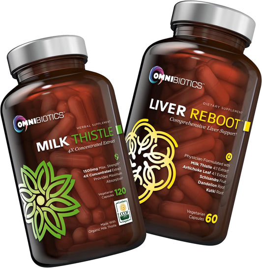 OmniBiotics The Ultimate Liver Care Package Liver Reboot + Certified Organic Milk Thistle 4X Concentrate for Comprehensive Daily Support