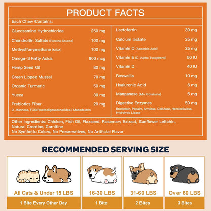 NATURE TARGET Glucosamine for Dogs, Hip and Joint Supplement, 120 Bites | Freeze-Dried Crunchy Chews, Chicken Flavored Mobility Treats, Chondroitin, MSM, Omega-3, Ideal for Senior, Large & Active Dog
