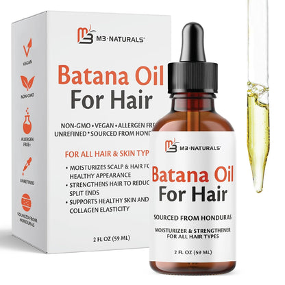 M3 Naturals Vegan Batana Oil | Unrefined Batana Oil for Hair & Skin | Supports Healthy Skin & Collagen Production | 100% Pure Batana & Non-GMO | 2 FL OZ (59 ML)