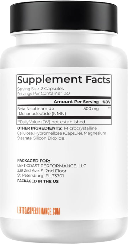 Left Coast Performance NMN Supplement 500mg for NAD+ Support – Nicotinamide Mononucleotide for Healthy Aging, Cellular Energy & Vitality – Third-Party Lab Tested, Non-GMO – 60 Capsules