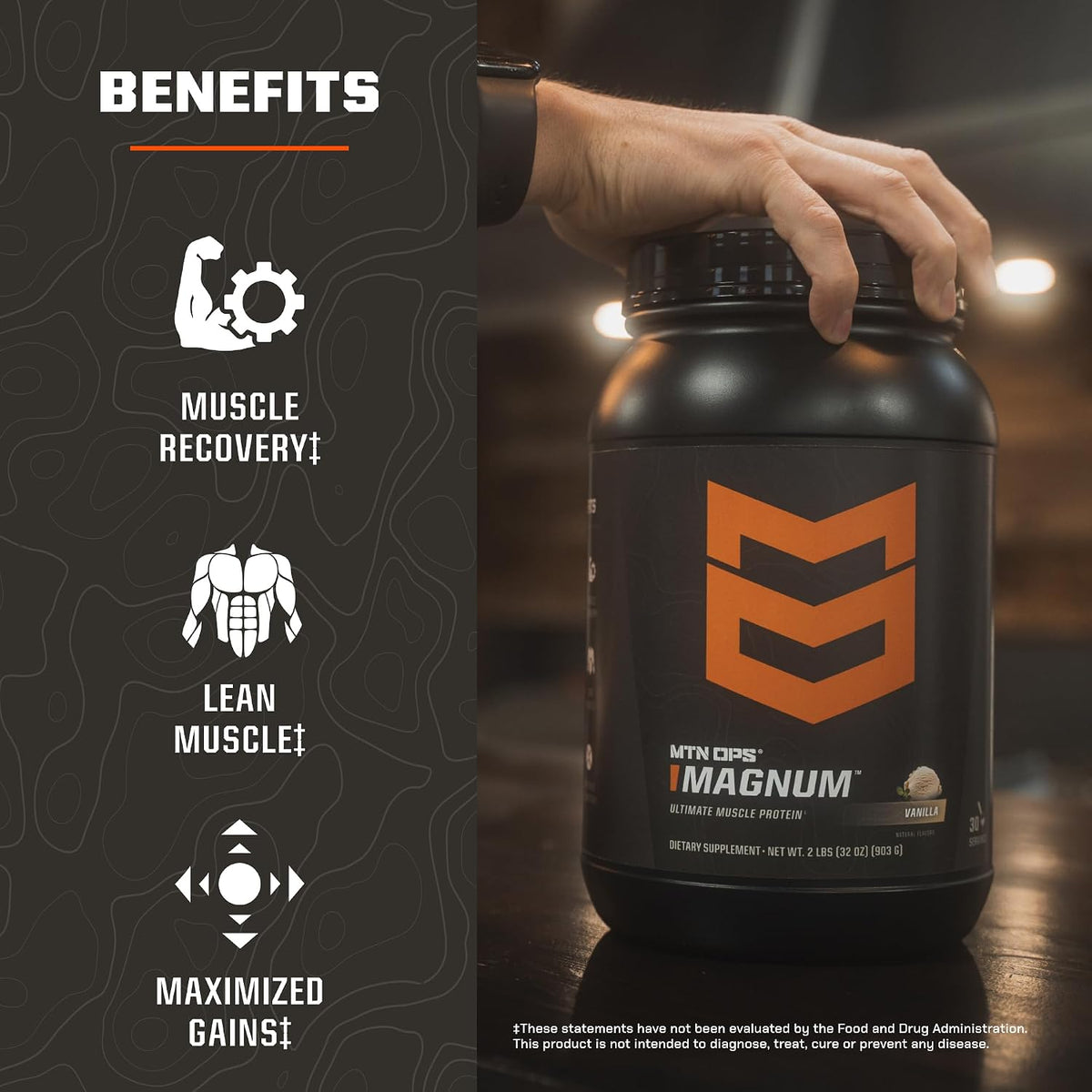 MTN OPS Magnum Protein Powder 23g Protein per Serving Whey Protein Blend with BCAAs Low Sugar Gluten Free 30 Servings Chocolate