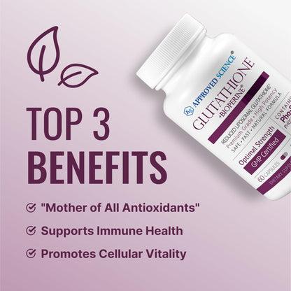 Approved Science® Glutathione - Glutathione 500 mg - Phospholipid Complex, Vitamin C, Bioperine - Top Antioxidant to Help Neutralize Free Radical - Vegan Friendly - 60 Capsules - 1 Bottle