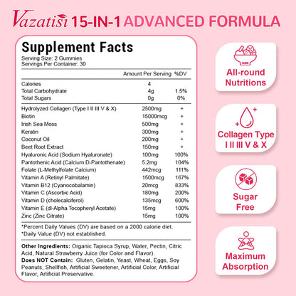 2 Pack Sugar Free Collagen Gummies for Women Men, Vegan Collagen 2500mg with Biotin