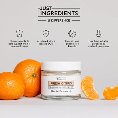 Just Ingredients Remineralizing Tooth Powder - Fluoride-Free, Whitens, Vegan, Clean - 1 oz Whitening
