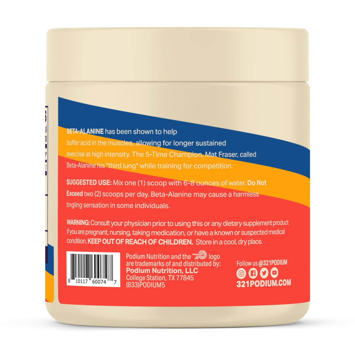 Podium Nutrition, Solos | Beta Alanine, 60 Servings, Unflavored, Boost Athletic Performance