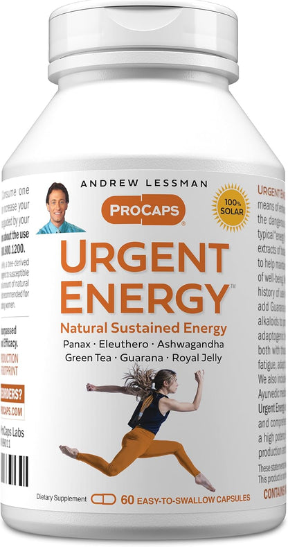 ANDREW LESSMAN Urgent Energy 60 Capsules - Provides a Safe, Healthy Means of Enhancing Energy Levels and Feelings of Well-Being, Green Tea, Guarana, Ginseng, Royal Jelly, Ashwagandha, B-Complex