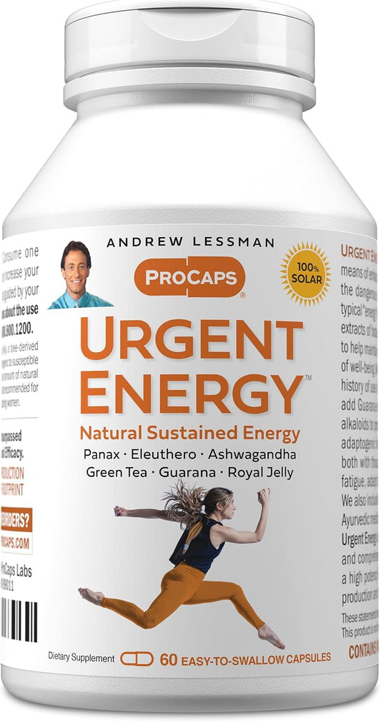 ANDREW LESSMAN Urgent Energy 60 Capsules - Provides a Safe, Healthy Means of Enhancing Energy Levels and Feelings of Well-Being, Green Tea, Guarana, Ginseng, Royal Jelly, Ashwagandha, B-Complex