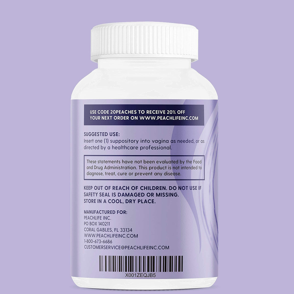 Peachlife Boric Acid Suppositories in Vegetable Capsules - USA Made - Vaginal pH