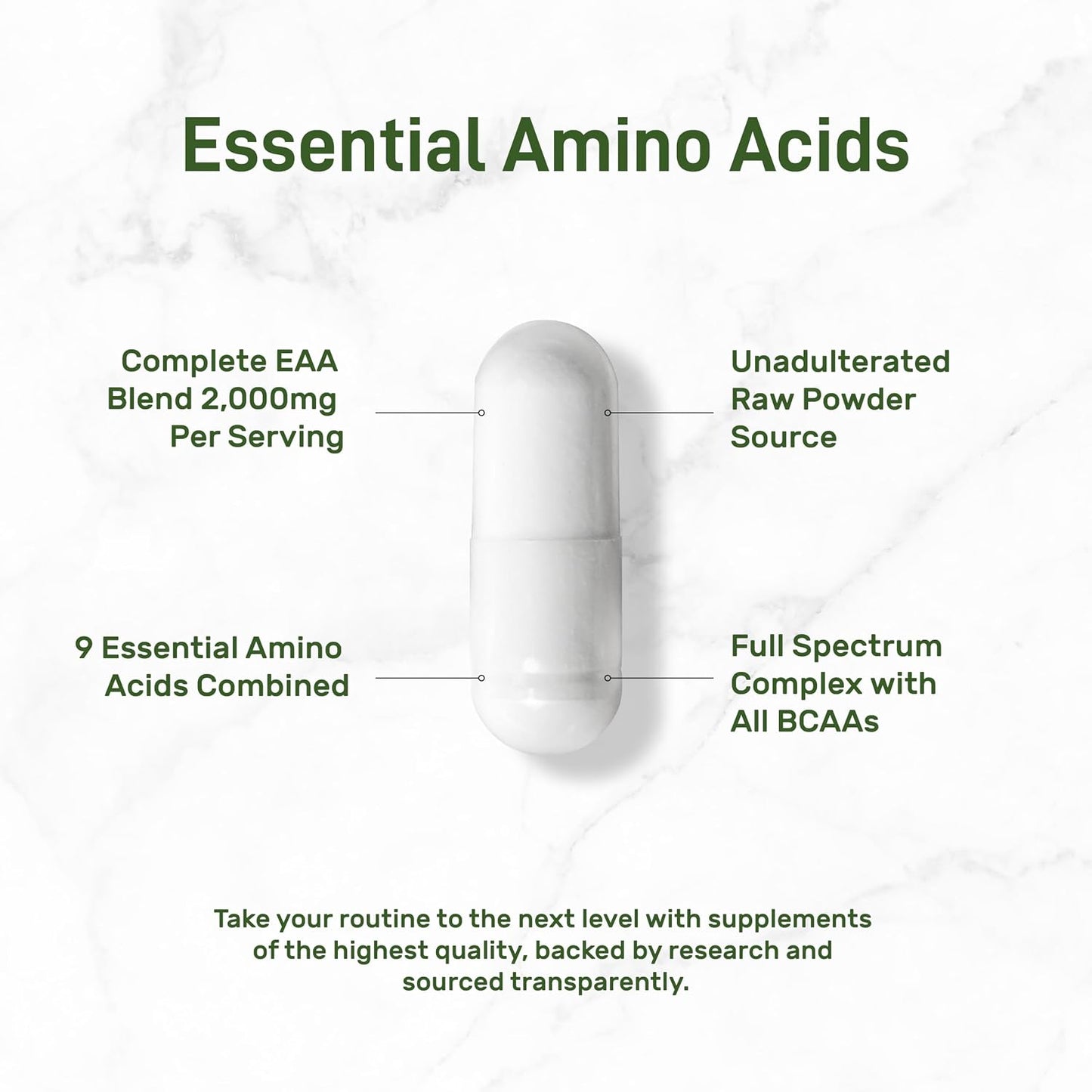 Essential Amino Acids (EAA) 2000mg Per Serving, 300 Capsules – Unflavored - 9 in 1, All BCAAs (Branched-Chain Aminos) – Lean Muscle Support & Natural Pre Workout Supplement