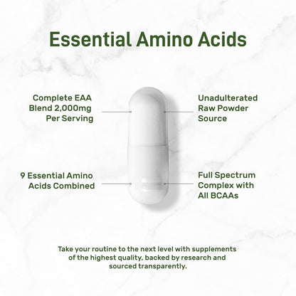 Essential Amino Acids (EAA) 2000mg Per Serving, 300 Capsules – Unflavored - 9 in 1, All BCAAs (Branched-Chain Aminos) – Lean Muscle Support & Natural Pre Workout Supplement