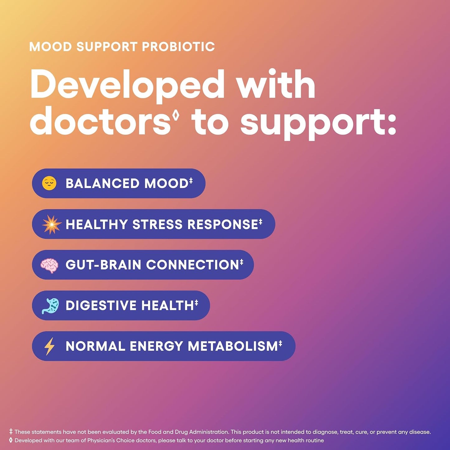 Physician's CHOICE Mood Support Probiotic - Supports a Balanced Mood, Healthy Stress Response & Digestive Health with Prebiotics, Ashwagandha, Vitamin B12, Folate - for Men & Women - 30ct