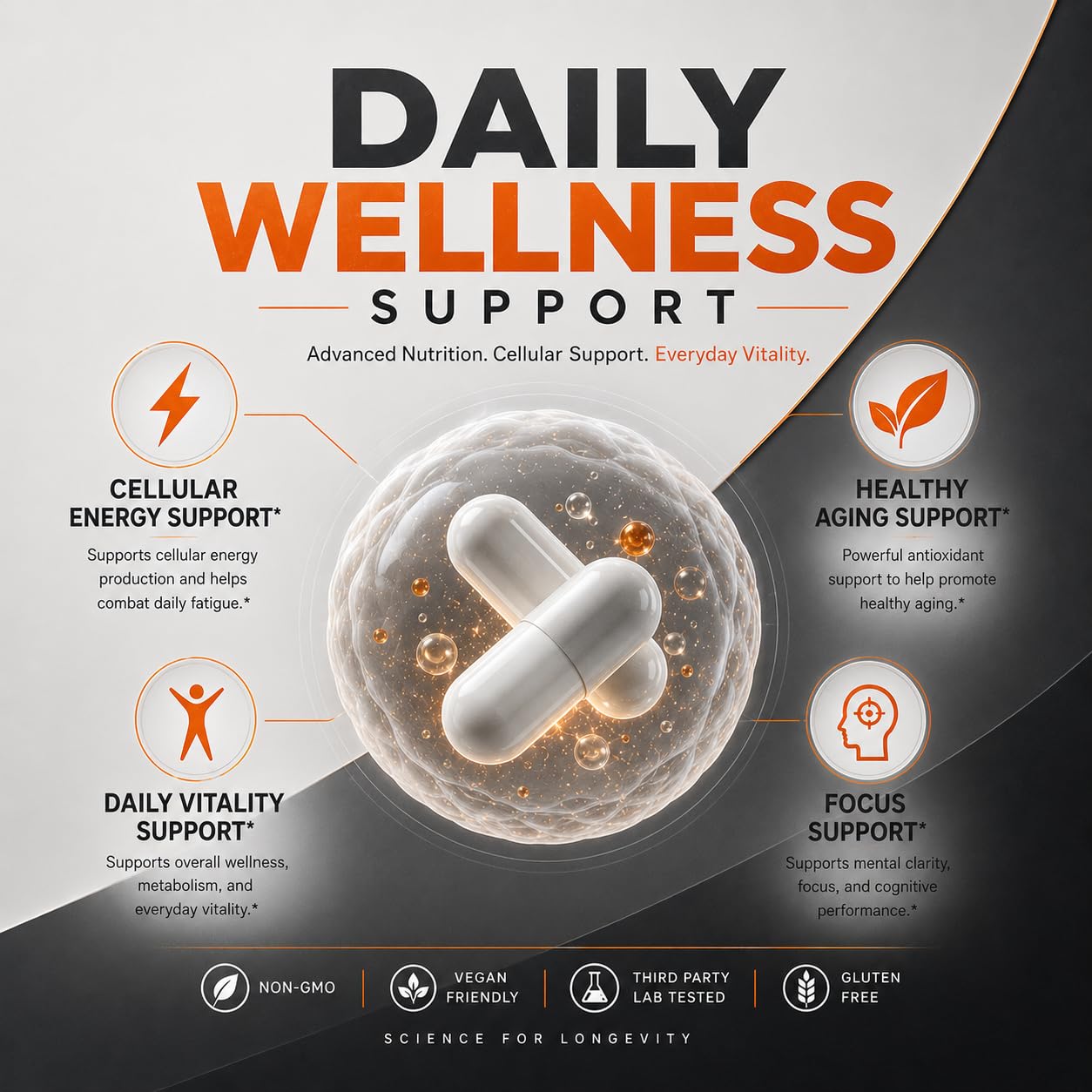 NMN Supplement 250mg, NAD+ Precursor with TMG 50mg & Grape Seed Extract 15mg, Nicotinamide Mononucleotide for Cellular Energy, Daily Vitality & Healthy Aging Support, Advanced 3-in-1 Daily Formula