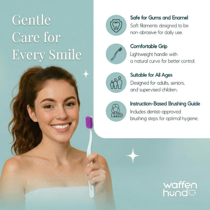 Toothbrush - Premium Soft Toothbrush with 0.18mm Ultra fine bristles. High Density Small Head Toothbrush for Daily Plaque Removal, Gentle Cleaning & Ergonomic Grip (Purple+Green)