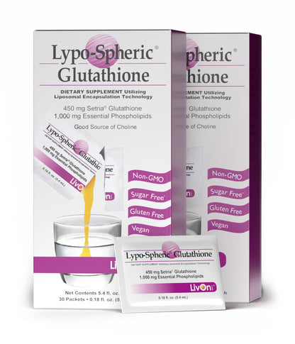 LivOn Laboratories Lypo-Spheric Glutathione - 30 Packets – 450 mg Glutathione Per Packet – Liposome Encapsulated for Maximum Bioavailability – Professionally Formulated – 100% Non-GMO