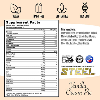 Steel Supplements Veg-PRO | Vegan Protein Powder, Vanilla Cream Pie | 25 Servings
