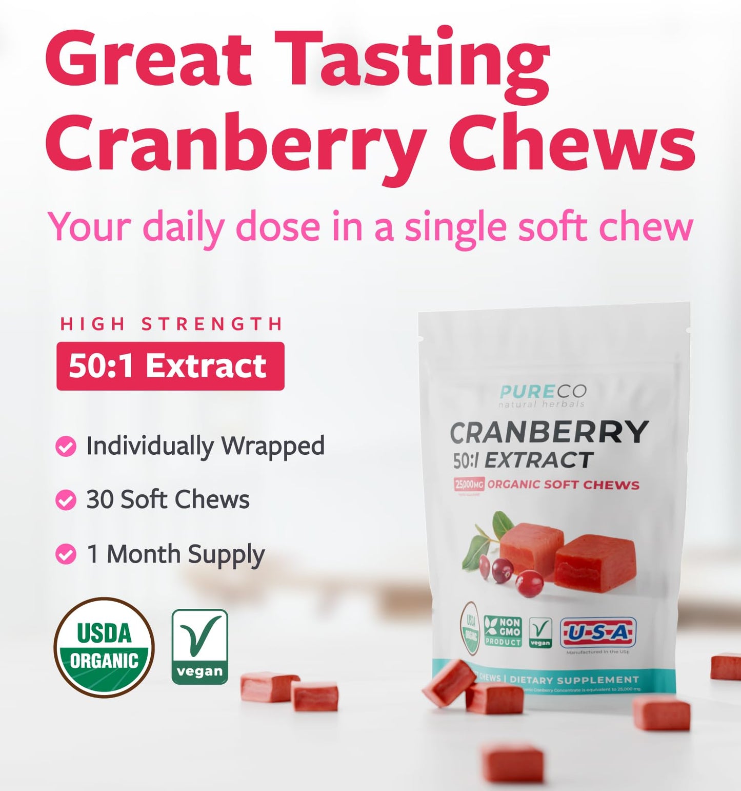 Organic Cranberry Pills - Vegan Supplement for Urinary Tract Health & Kidney Cleanse - Cranberry Pills for Women 500mg 50:1 Cranberry Concentrate Per Serving - Urinary Tract Support - 60 Capsules