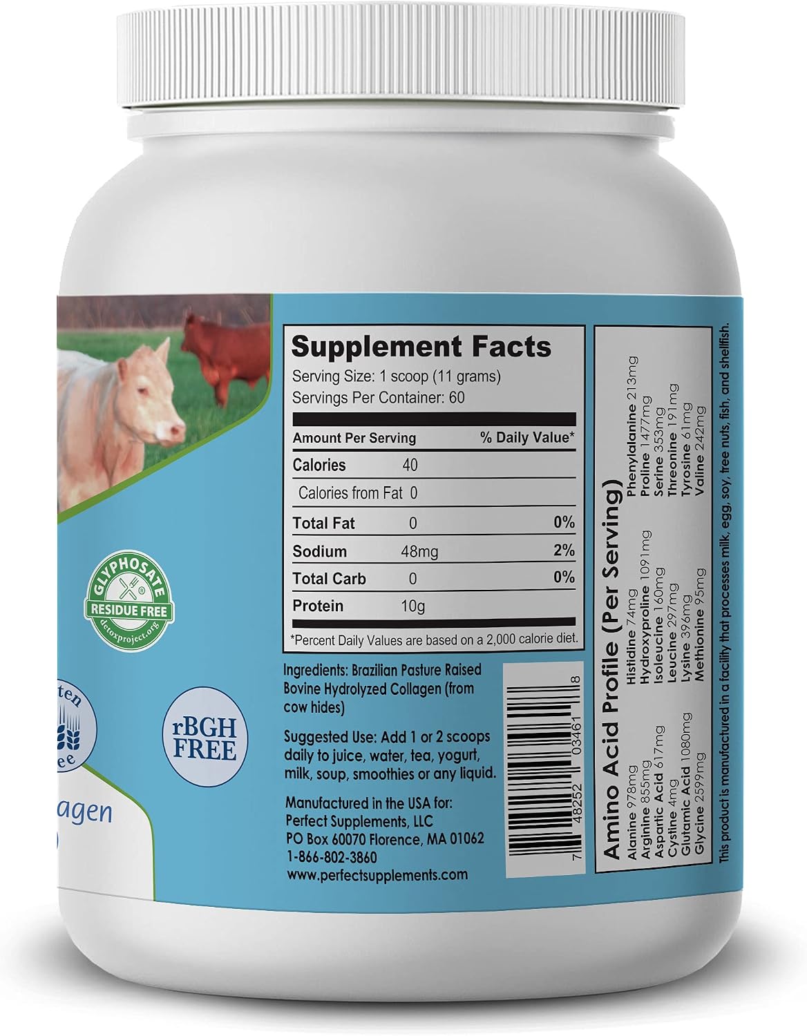 Perfect Supplements – Unflavored Hydrolyzed Collagen Powder for Men and Women - Collagen Peptides - Mix in Hot Cold Liquids, Grass Fed, Easy Absorption, 660 Grams