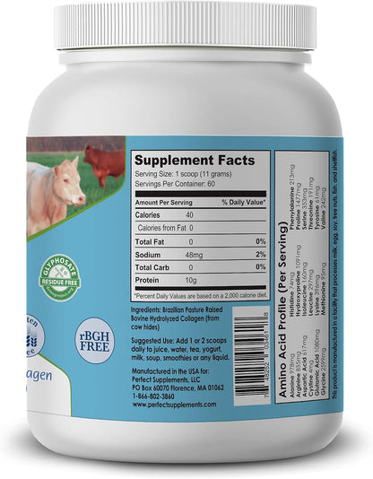 Perfect Supplements – Unflavored Hydrolyzed Collagen Powder for Men and Women - Collagen Peptides - Mix in Hot Cold Liquids, Grass Fed, Easy Absorption, 660 Grams