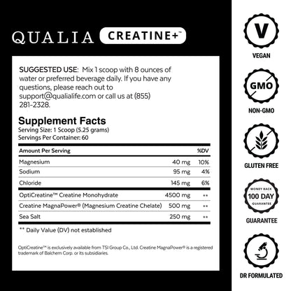 Qualia Creatine | Advanced Creatine Complex | 2 Sources + Magnesium | Optimized Absorption | Muscle Performance, Brain Function, & Healthy Aging (30 Servings)