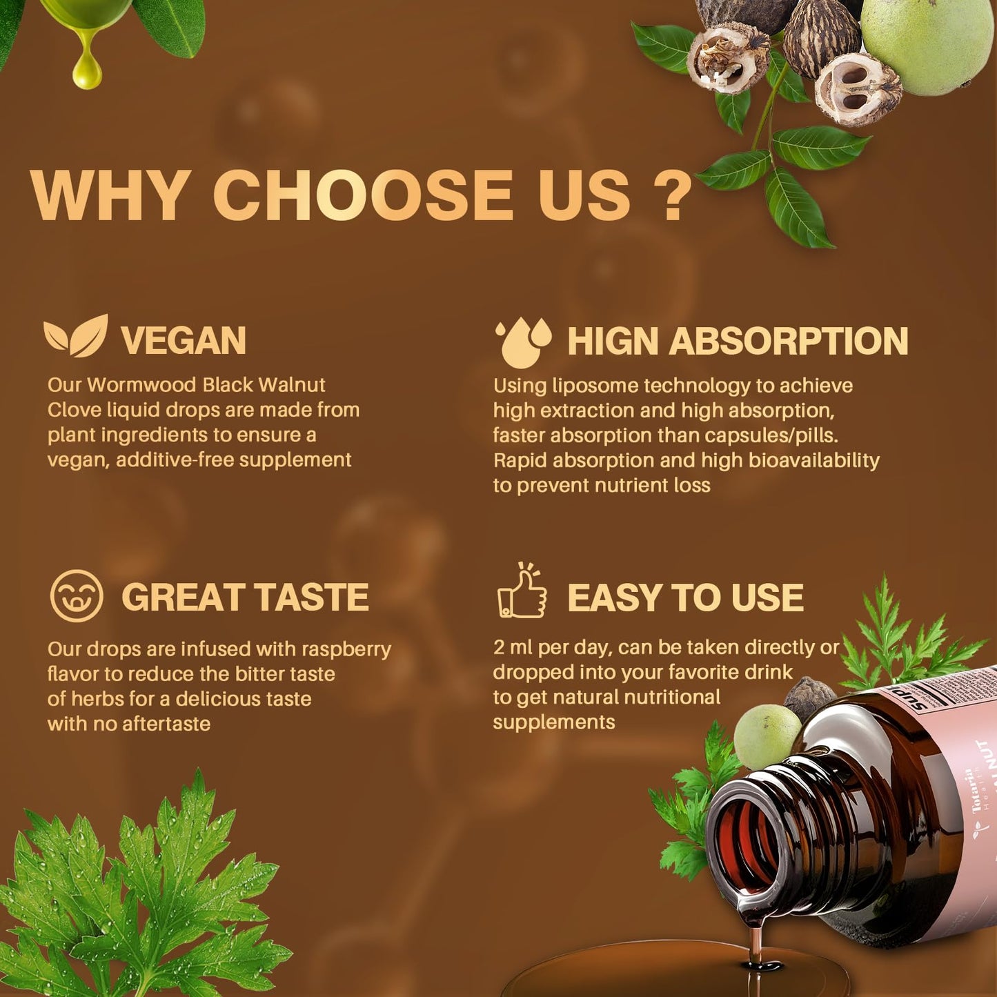 Totaria 20 in 1 Black Walnut Wormwood Tincture - Clove,Pumpkin Seed,Garlic,Oregano,Berberine - Gentle Gut Cleanse & Digestive Health - Alcohol-Free,Gut-Friendly -Raspberry Flavor - 2FL