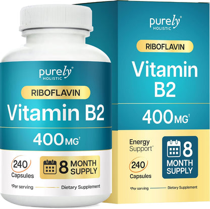 Vitamin B2 Riboflavin 400mg, 8 Month Supply Energy & Nervous System Support | One-a-Day Formula, B2 Vitamins for Energy Production Nutrient Conversion and Cellular Health Support, Vegan, 240 Capsules