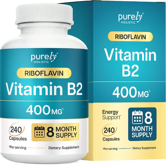 Vitamin B2 Riboflavin 400mg, 8 Month Supply Energy & Nervous System Support | One-a-Day Formula, B2 Vitamins for Energy Production Nutrient Conversion and Cellular Health Support, Vegan, 240 Capsules