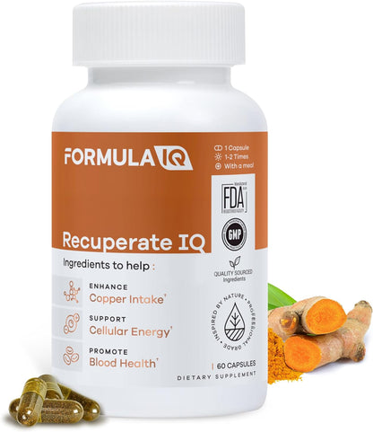 Formula IQ - Recuperate IQ - 5-in-1 Copper Supplements with Copper Bisglycinate - Easy-to-Swallow 2 mg Capsules - High Absorption, Boosts Energy - 60 Capsules