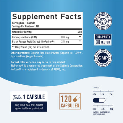 DIM Supplement 200 mg (120 Ct) | Estrogen Balance for Women & Men | Hormone Balance
