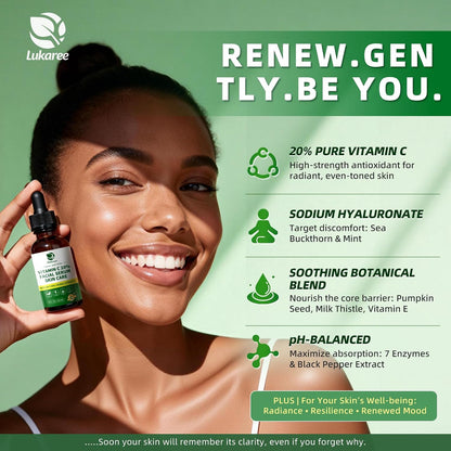 Lukaree Vitamin C Serum for Face, Dark Spots, Fine Lines & Support Collagen | Vitamin C Serum 20% Brightening Face Serum with Sodium Hyaluronate - All Skin Types, Plus Vit C Caps, 1 Fl Oz + 60 Caps