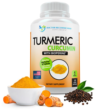 Turmeric Curcumin Supplement - 2250mg/d - Veggie Caps - 95% Curcuminoids with Black Pepper Extract (Bioperine) - 750mg Capsules - 100% Organic - Most Powerful Turmeric (180 Count)